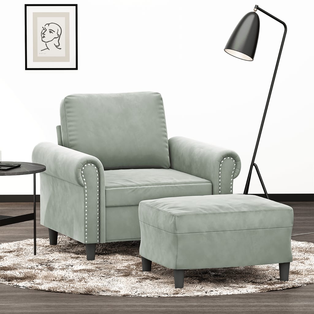 Fauteuil avec repose-pied Gris clair 60 cm Velours - XIOS
