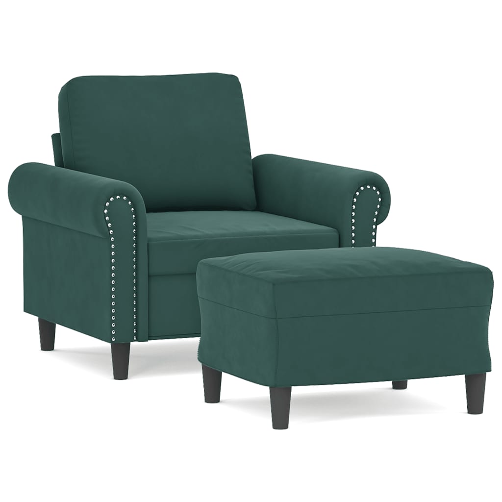 Fauteuil avec repose-pied Vert foncé 60 cm Velours - XIOS