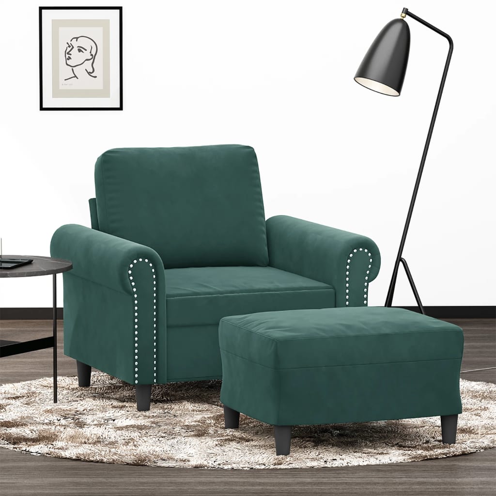 Fauteuil avec repose-pied Vert foncé 60 cm Velours - XIOS