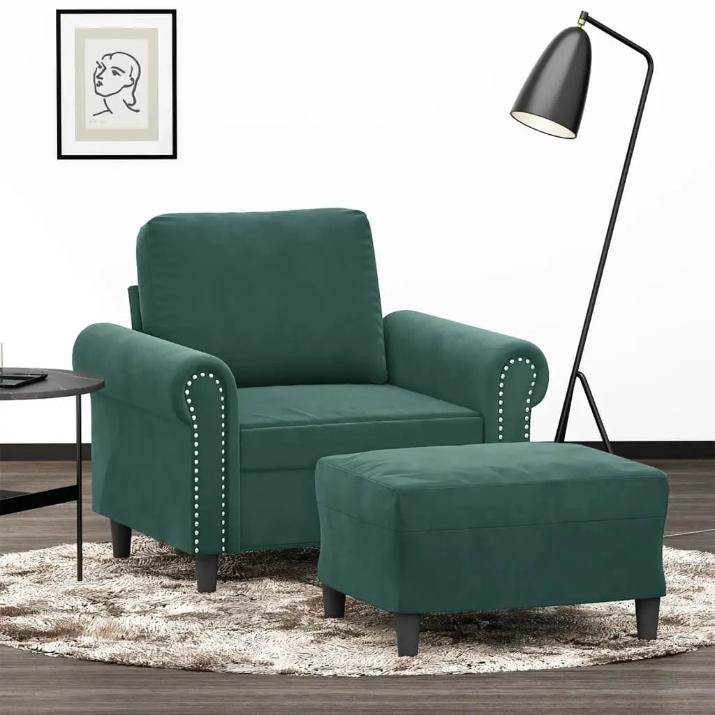 Fauteuil avec repose-pied Vert foncé 60 cm Velours - XIOS