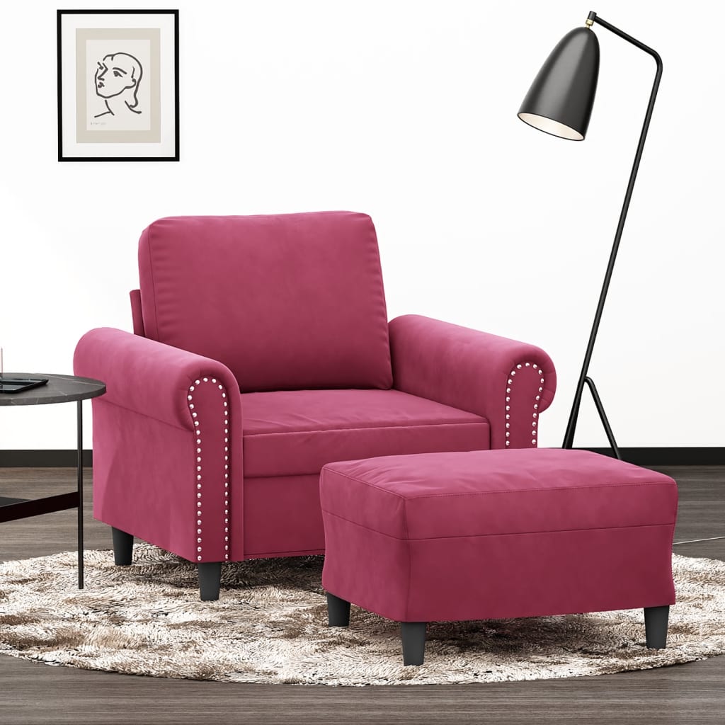 Fauteuil avec repose-pied Rouge bordeaux 60 cm Velours - XIOS