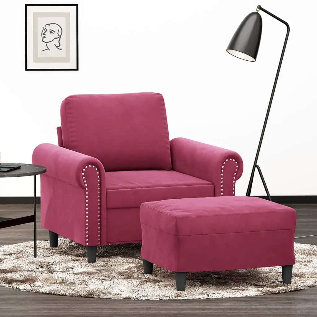 Fauteuil avec repose-pied Rouge bordeaux 60 cm Velours - XIOS