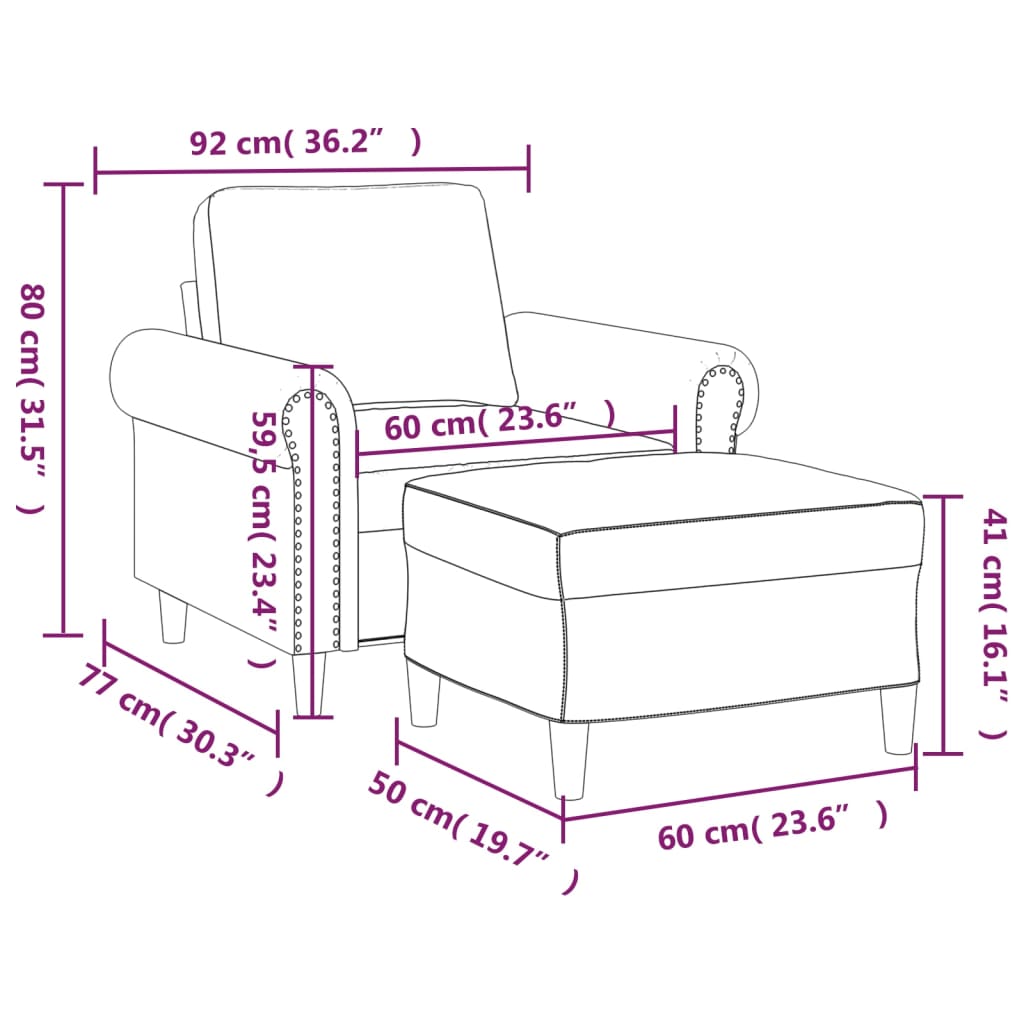 Fauteuil avec repose-pied Noir 60 cm Velours - XIOS