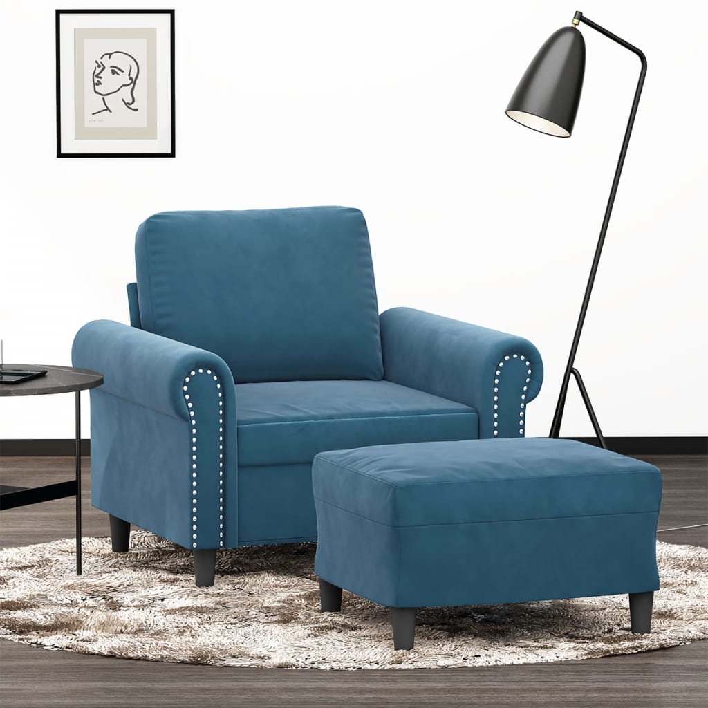 Fauteuil avec repose-pied Bleu 60 cm Velours - XIOS