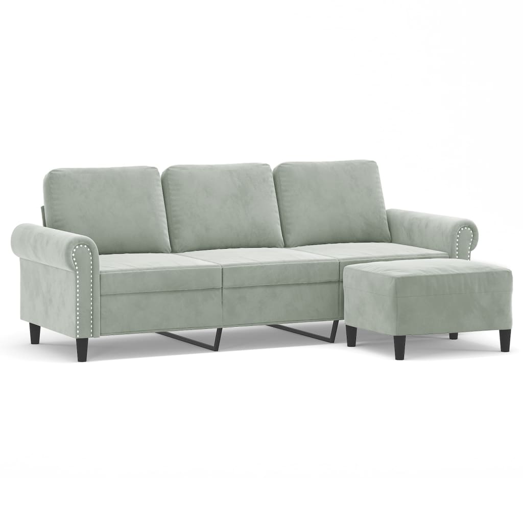 Canapé à 3 places avec repose-pieds Gris clair 180 cm Velours - XIOS