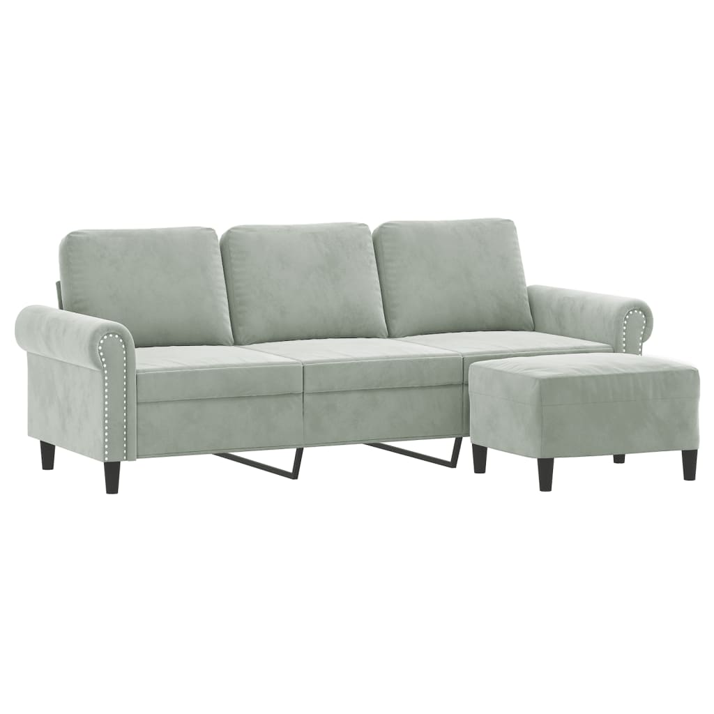 Canapé à 3 places avec repose-pieds Gris clair 180 cm Velours - XIOS