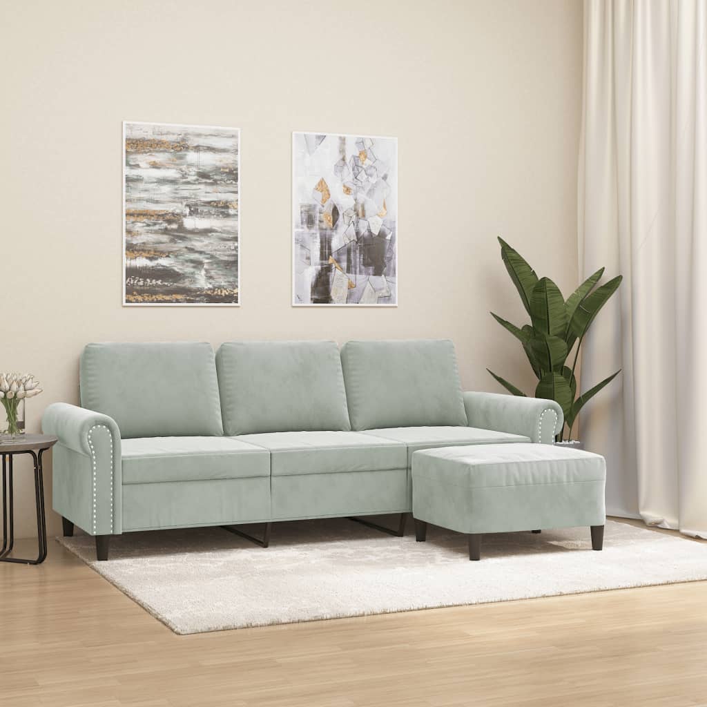 Canapé à 3 places avec repose-pieds Gris clair 180 cm Velours - XIOS