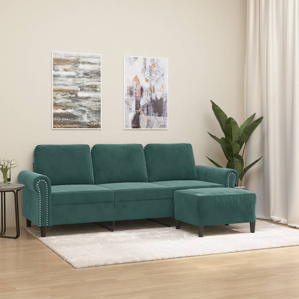 Canapé à 3 places avec repose-pieds Vert foncé 180 cm Velours - XIOS