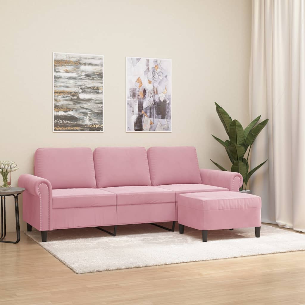 Canapé à 3 places avec repose-pieds Rose 180 cm Velours - XIOS