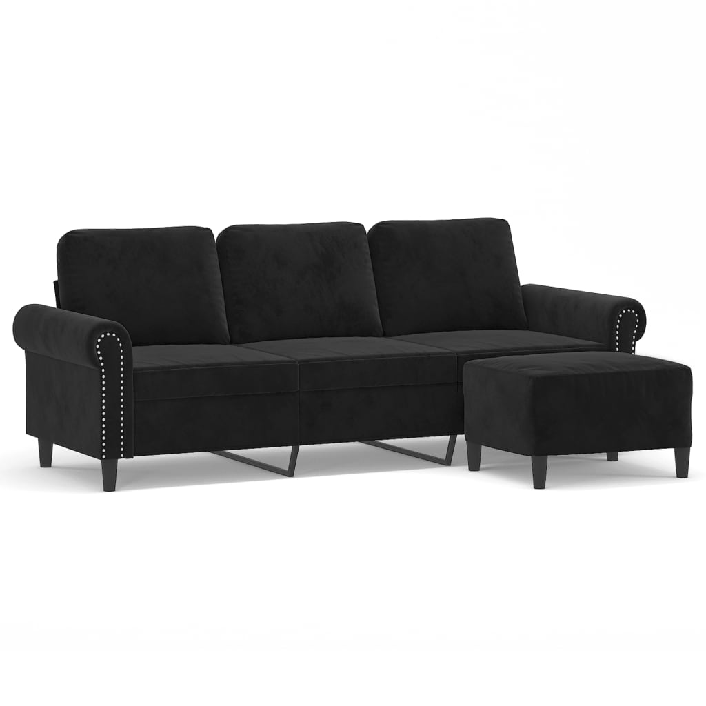 Canapé à 3 places avec repose-pieds Noir 180 cm Velours - XIOS