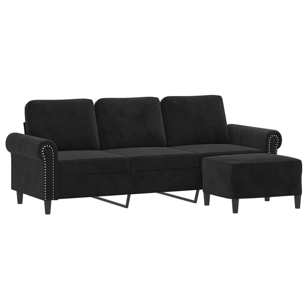 Canapé à 3 places avec repose-pieds Noir 180 cm Velours - XIOS