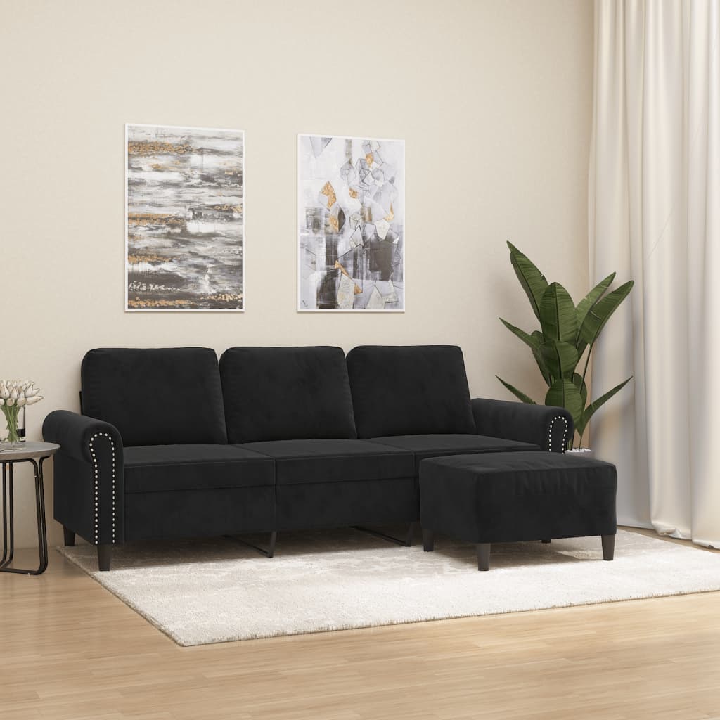 Canapé à 3 places avec repose-pieds Noir 180 cm Velours - XIOS