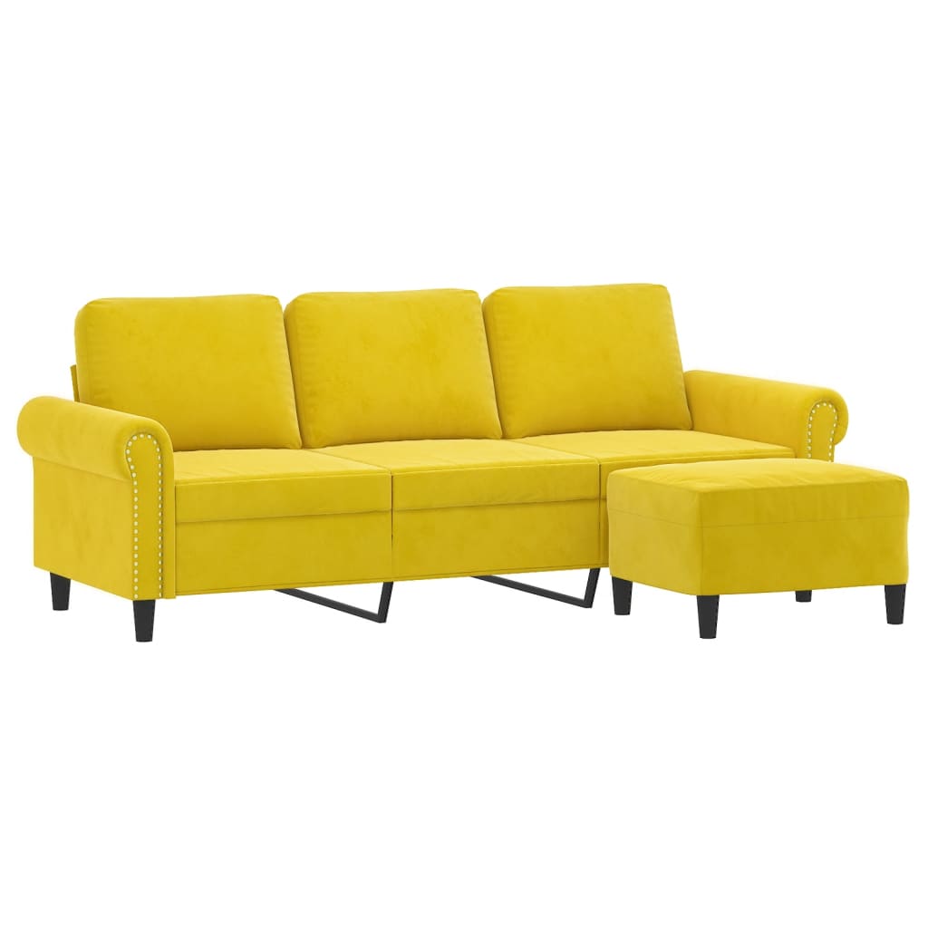 Canapé à 3 places avec repose-pieds jaune 180 cm velours - XIOS