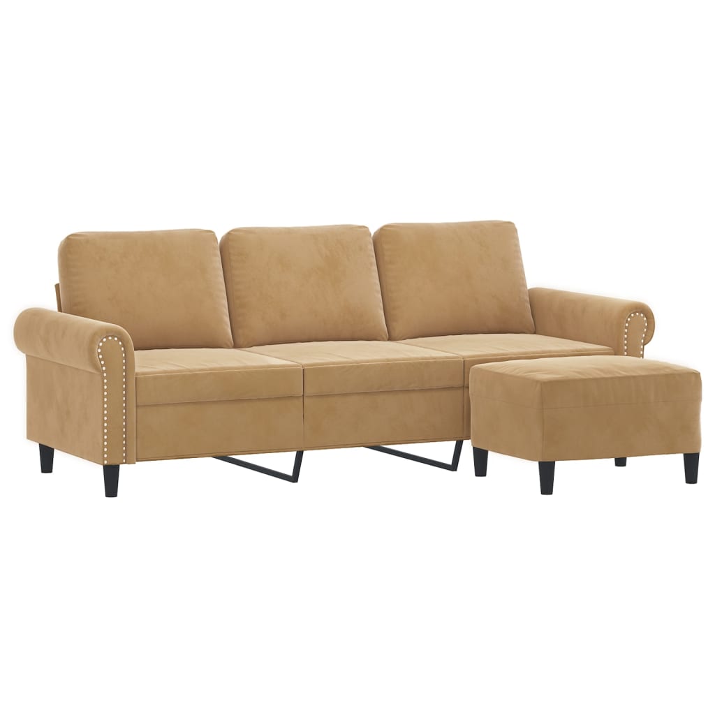 Canapé à 3 places avec repose-pieds Marron 180 cm Velours - XIOS