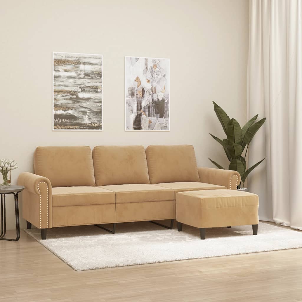 Canapé à 3 places avec repose-pieds Marron 180 cm Velours - XIOS