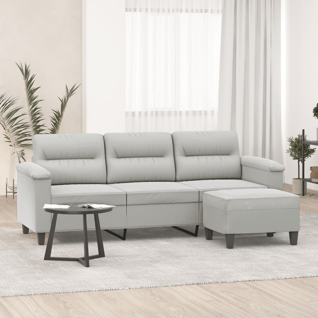 Canapé 3 places repose-pieds Gris clair 180 cm Tissu microfibre - XIOS