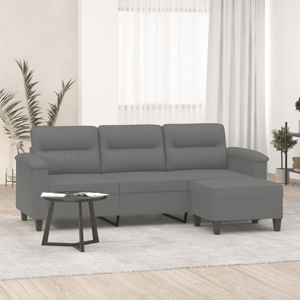 Canapé 3 places repose-pieds Gris foncé 180 cm Tissu microfibre - XIOS
