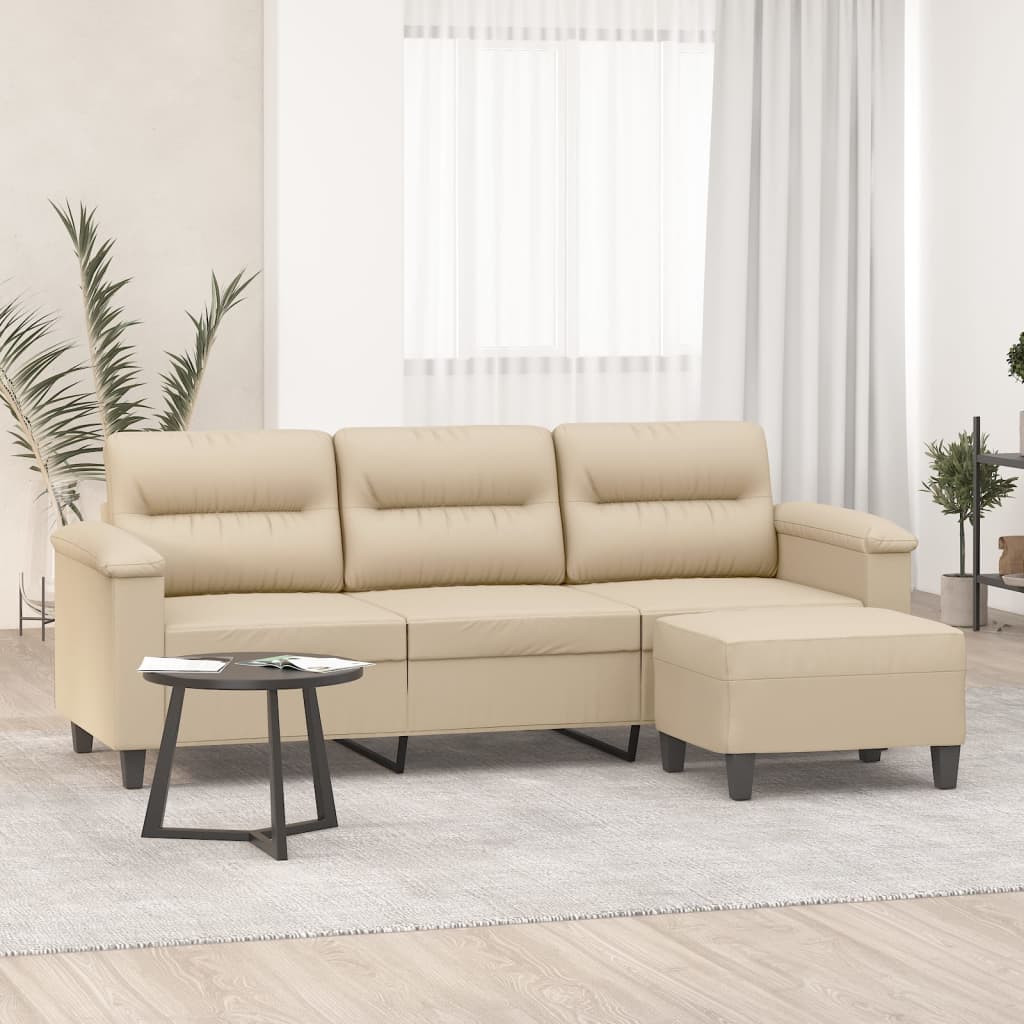 Canapé 3 places avec repose-pieds Crème 180 cm Tissu microfibre - XIOS