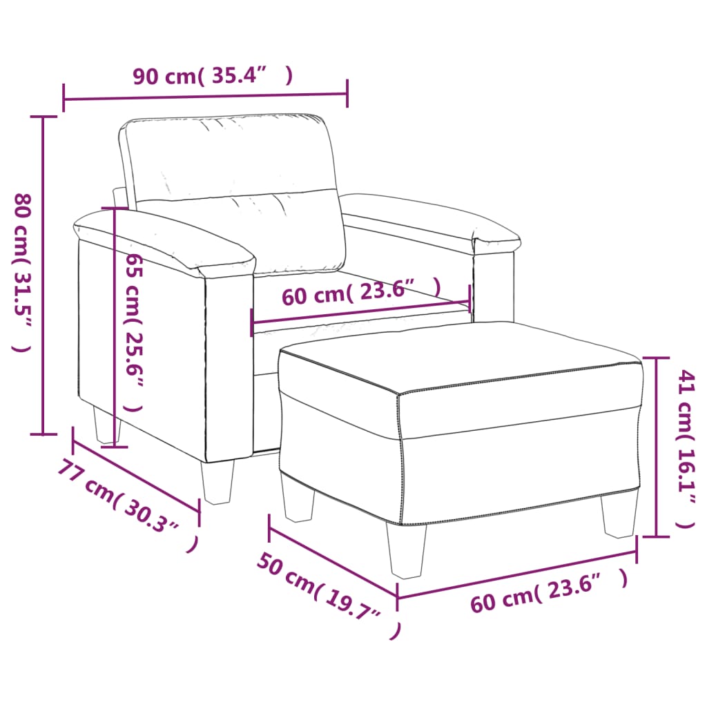 Fauteuil avec repose-pied Crème 60 cm Similicuir