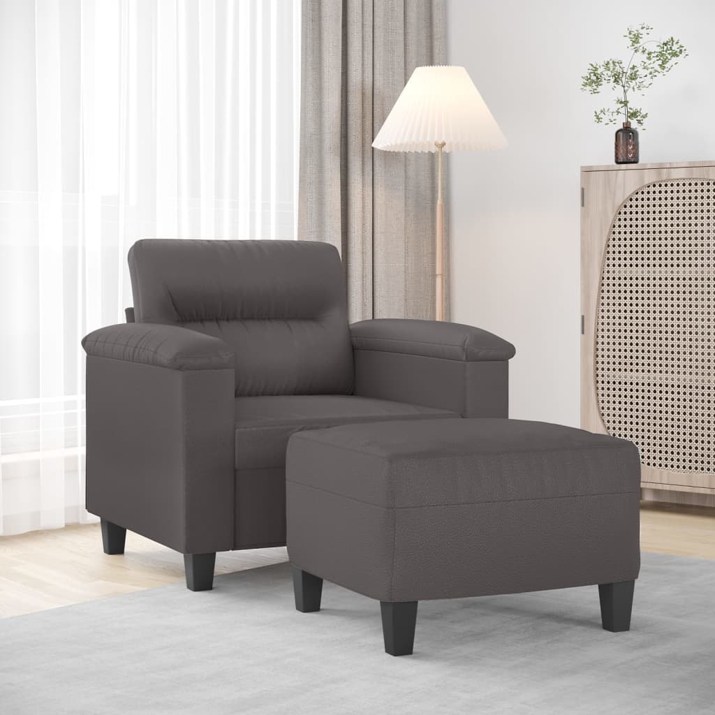 Fauteuil avec repose-pied Gris 60 cm Similicuir - XIOS