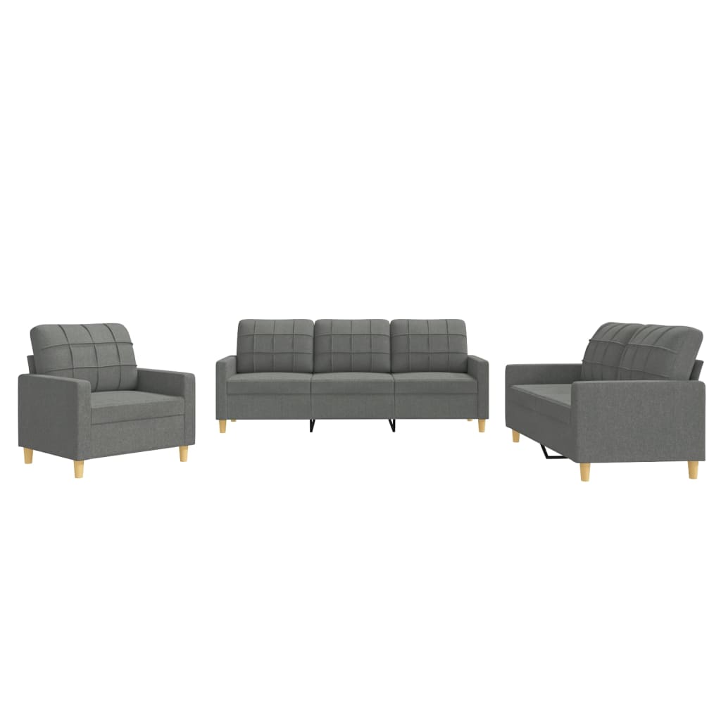 Ensemble de canapés 3 pcs avec coussins Gris foncé Tissu - XIOS