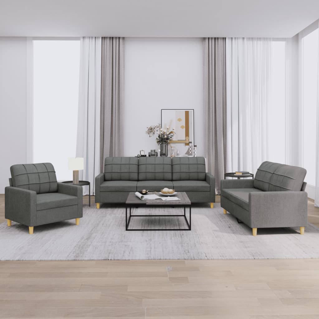 Ensemble de canapés 3 pcs avec coussins Gris foncé Tissu - XIOS