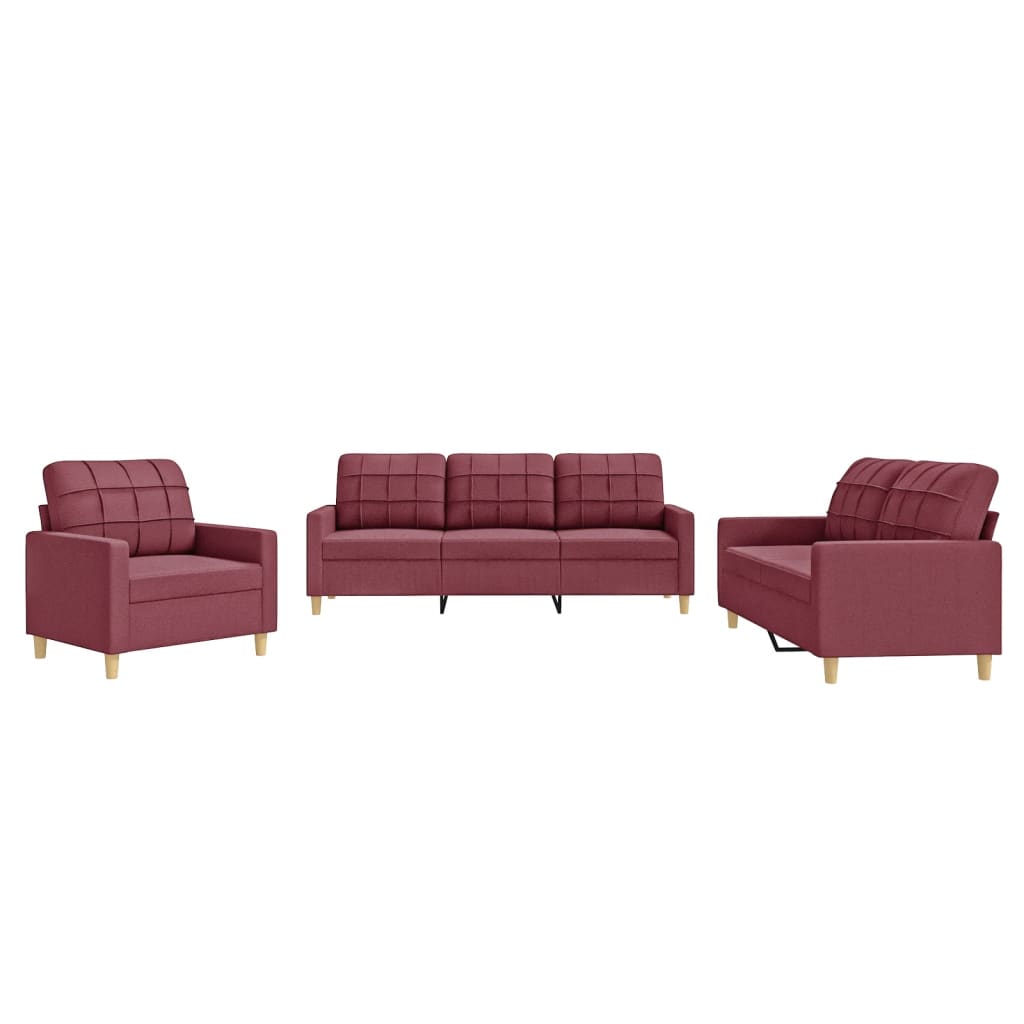 Ensemble de canapés 3 pcs avec coussins Rouge bordeaux Tissu - XIOS