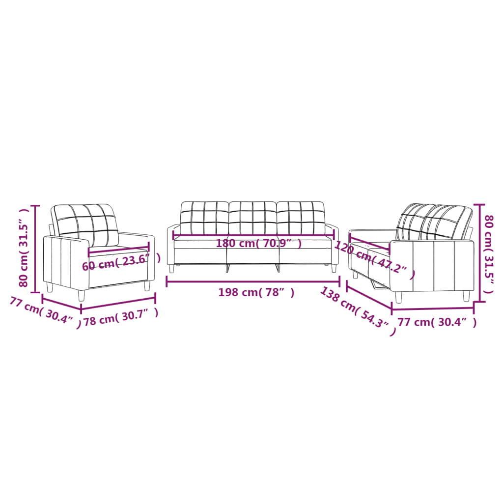 Ensemble de canapés 3 pcs avec coussins Rouge bordeaux Tissu - XIOS