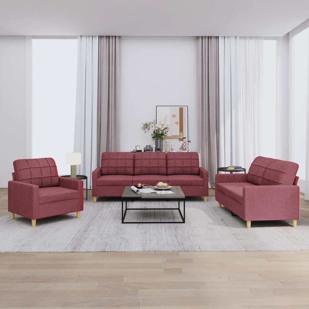 Ensemble de canapés 3 pcs avec coussins Rouge bordeaux Tissu - XIOS