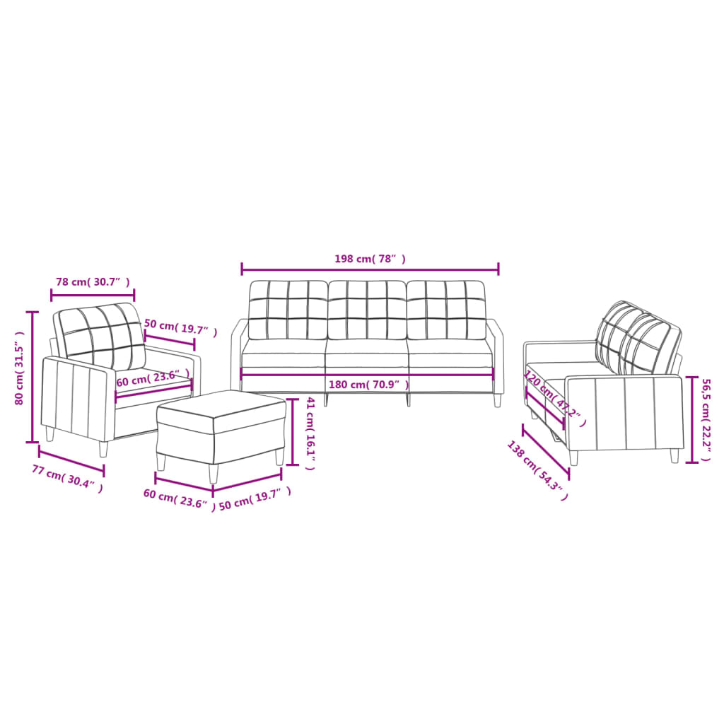 Ensemble de canapés 4 pcs avec coussins Noir Tissu - XIOS
