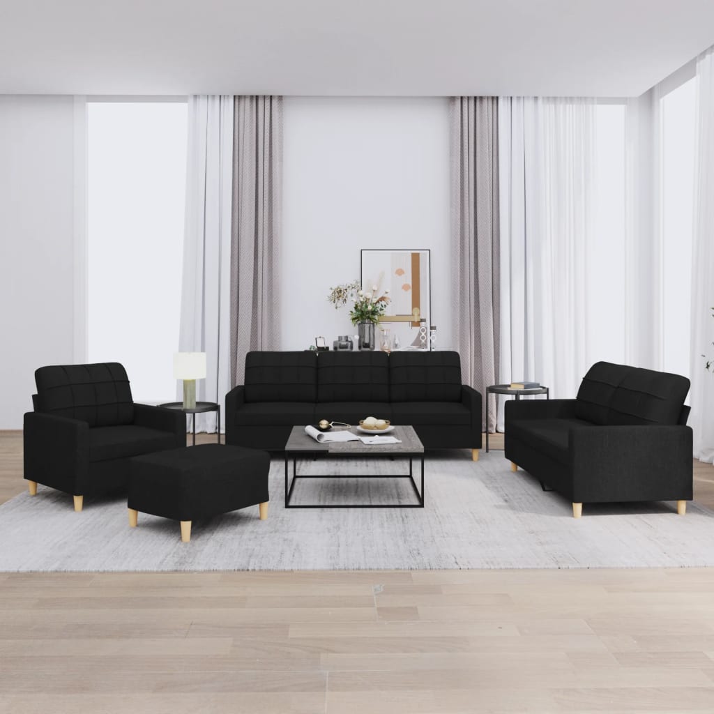 Ensemble de canapés 4 pcs avec coussins Noir Tissu - XIOS