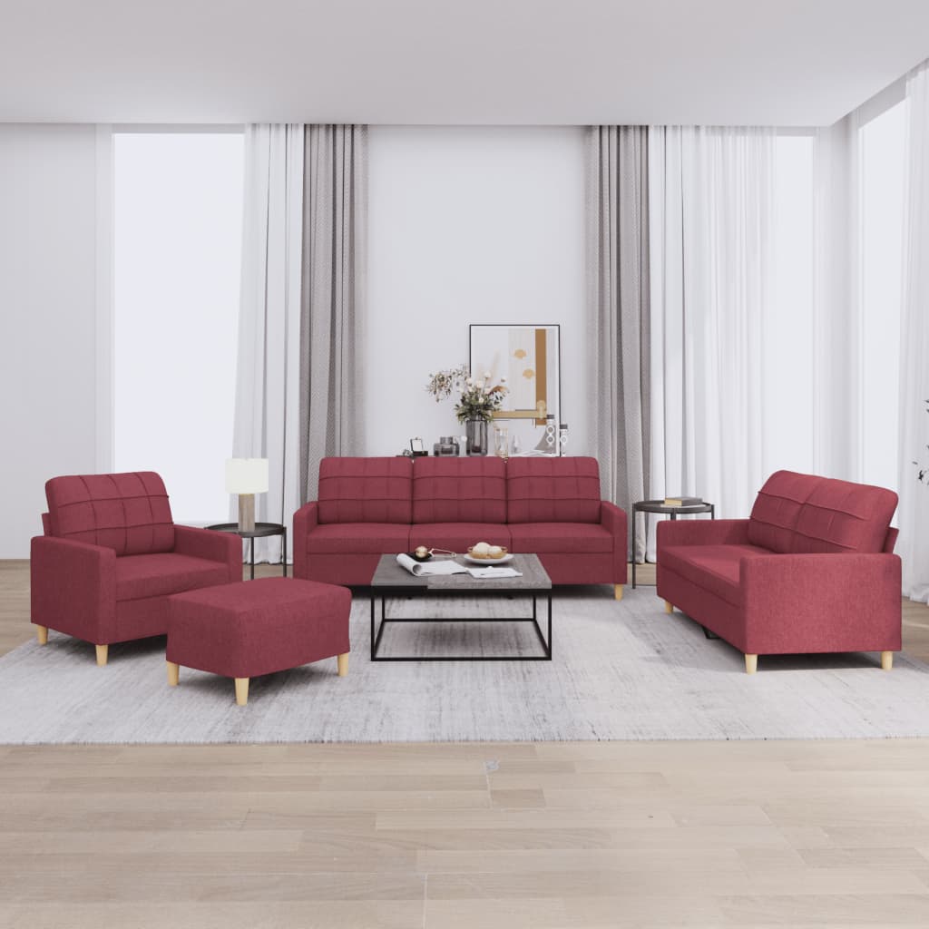 Ensemble de canapés 4 pcs avec coussins Rouge bordeaux Tissu