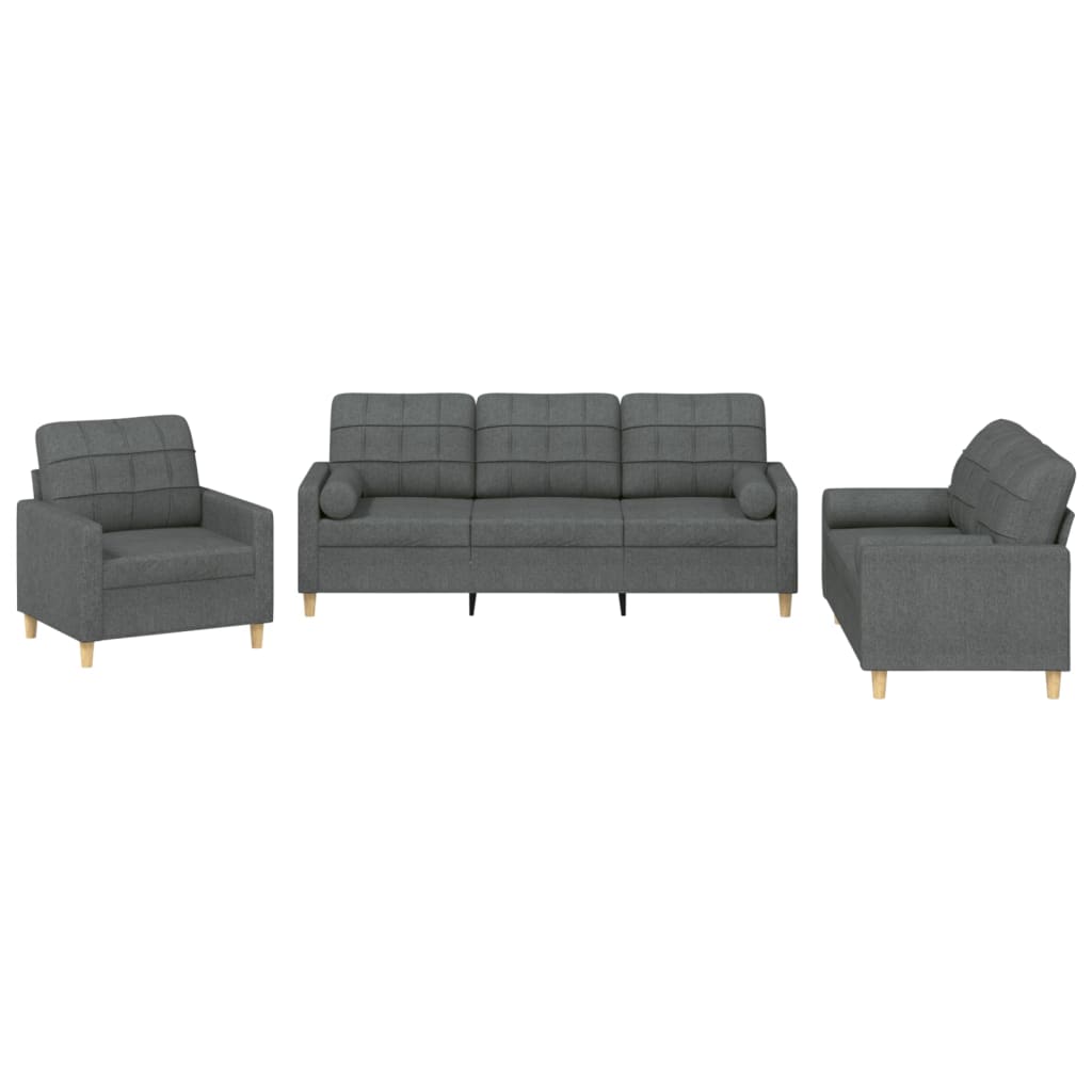 Ensemble de canapés 3 pcs coussins gris foncé tissu - XIOS