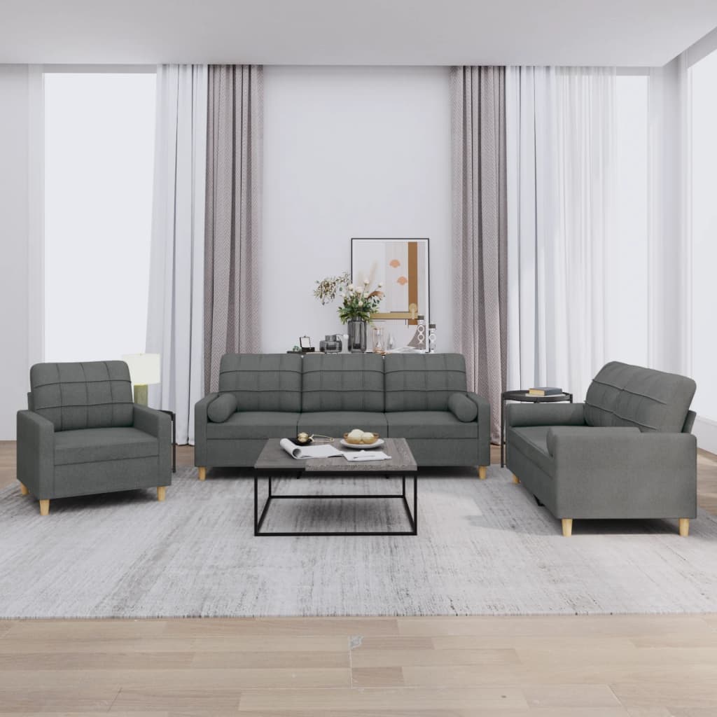 Ensemble de canapés 3 pcs coussins gris foncé tissu - XIOS
