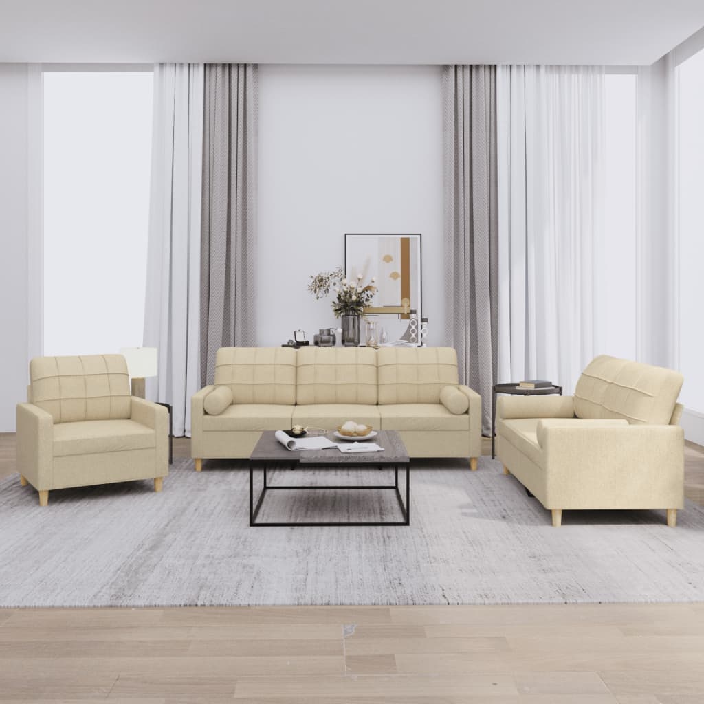 Ensemble de canapés 3 pcs avec coussins crème tissu - XIOS