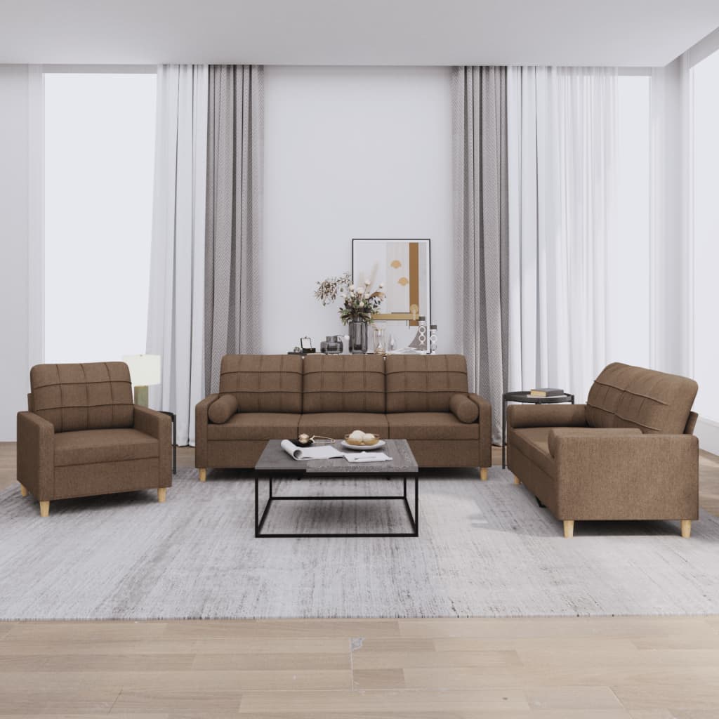 Ensemble de canapés 3 pcs avec coussins marron tissu - XIOS