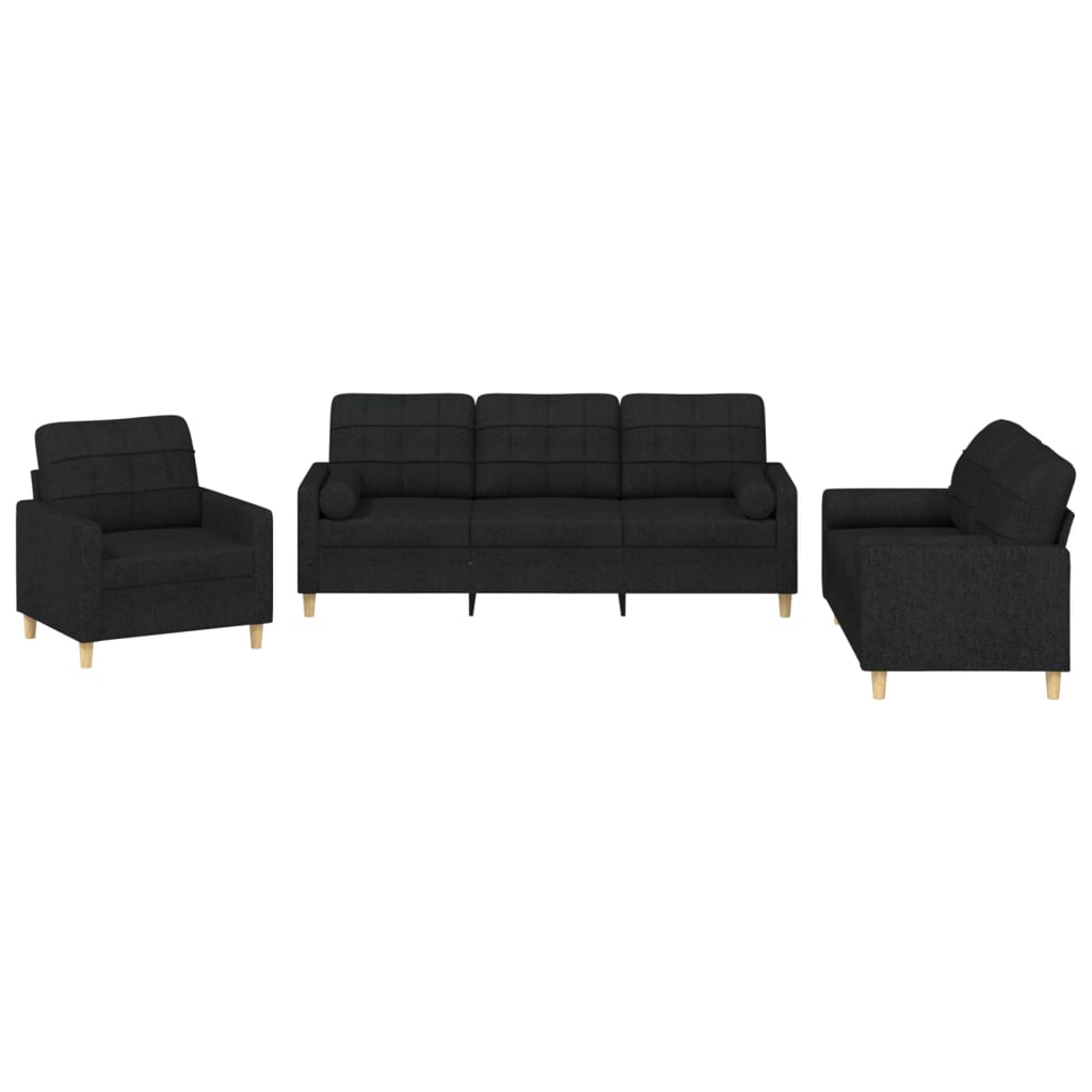 Ensemble de canapés 3 pcs avec coussins noir tissu - XIOS