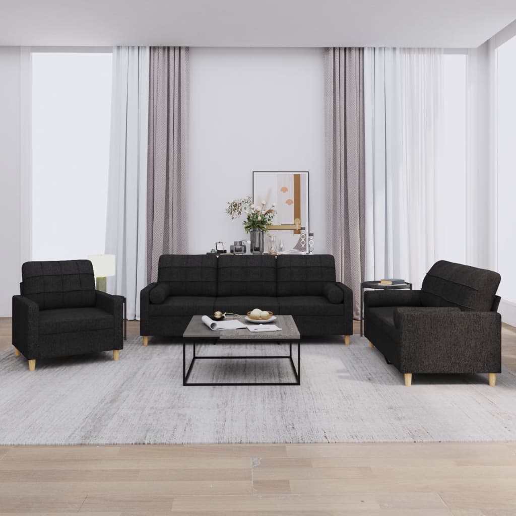 Ensemble de canapés 3 pcs avec coussins noir tissu - XIOS