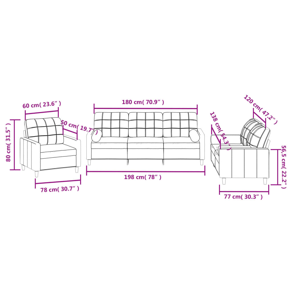 Ensemble de canapés 3 pcs avec coussins taupe tissu - XIOS