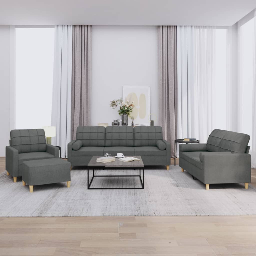 Ensemble de canapés 4 pcs coussins gris foncé tissu - XIOS