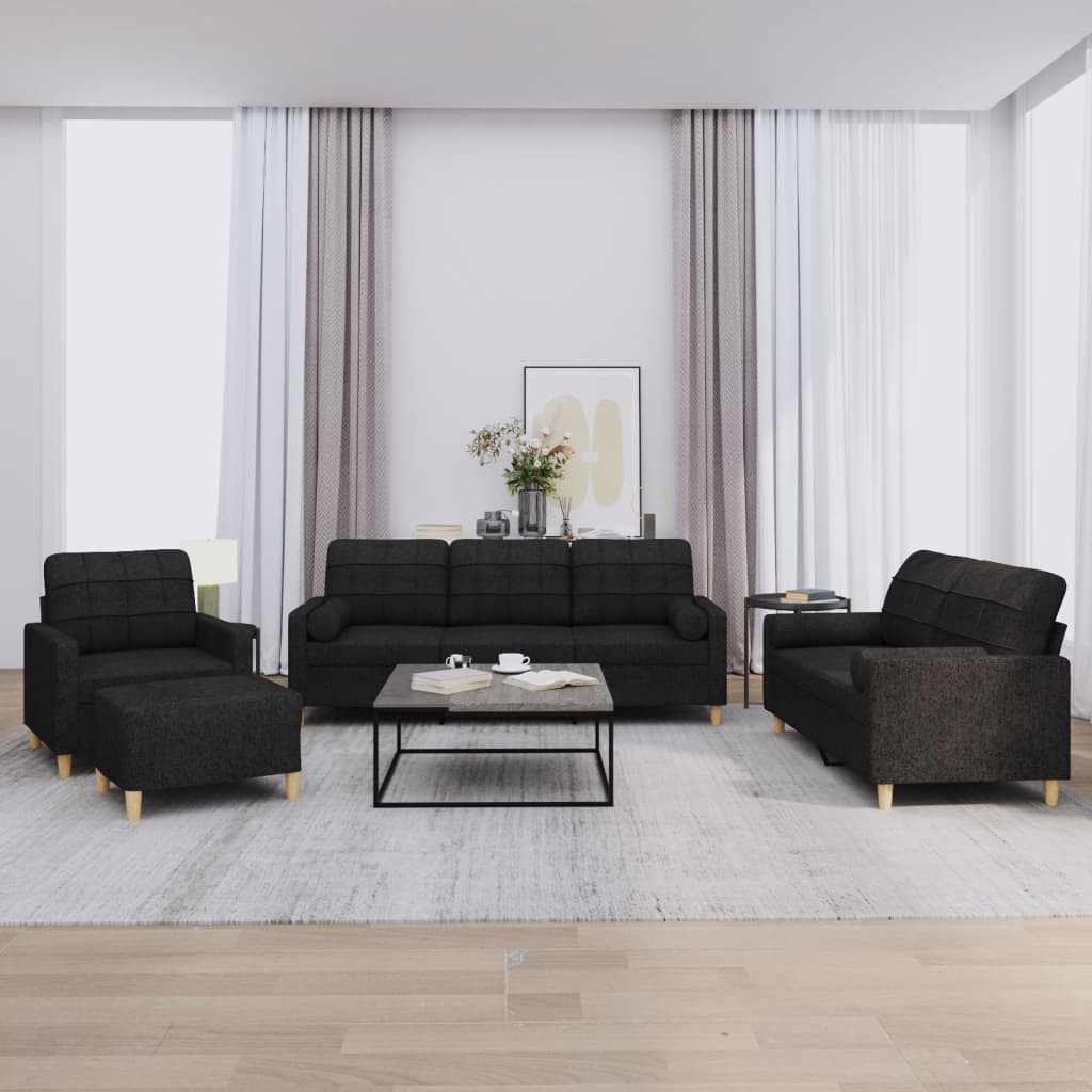 Ensemble de canapés 4 pcs avec coussins noir tissu - XIOS
