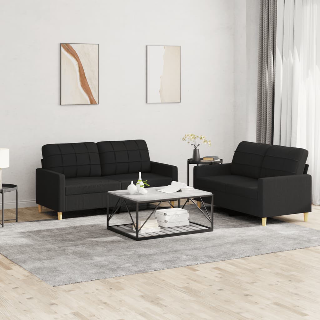 Ensemble de canapés 2 pcs avec coussins Noir Tissu - XIOS