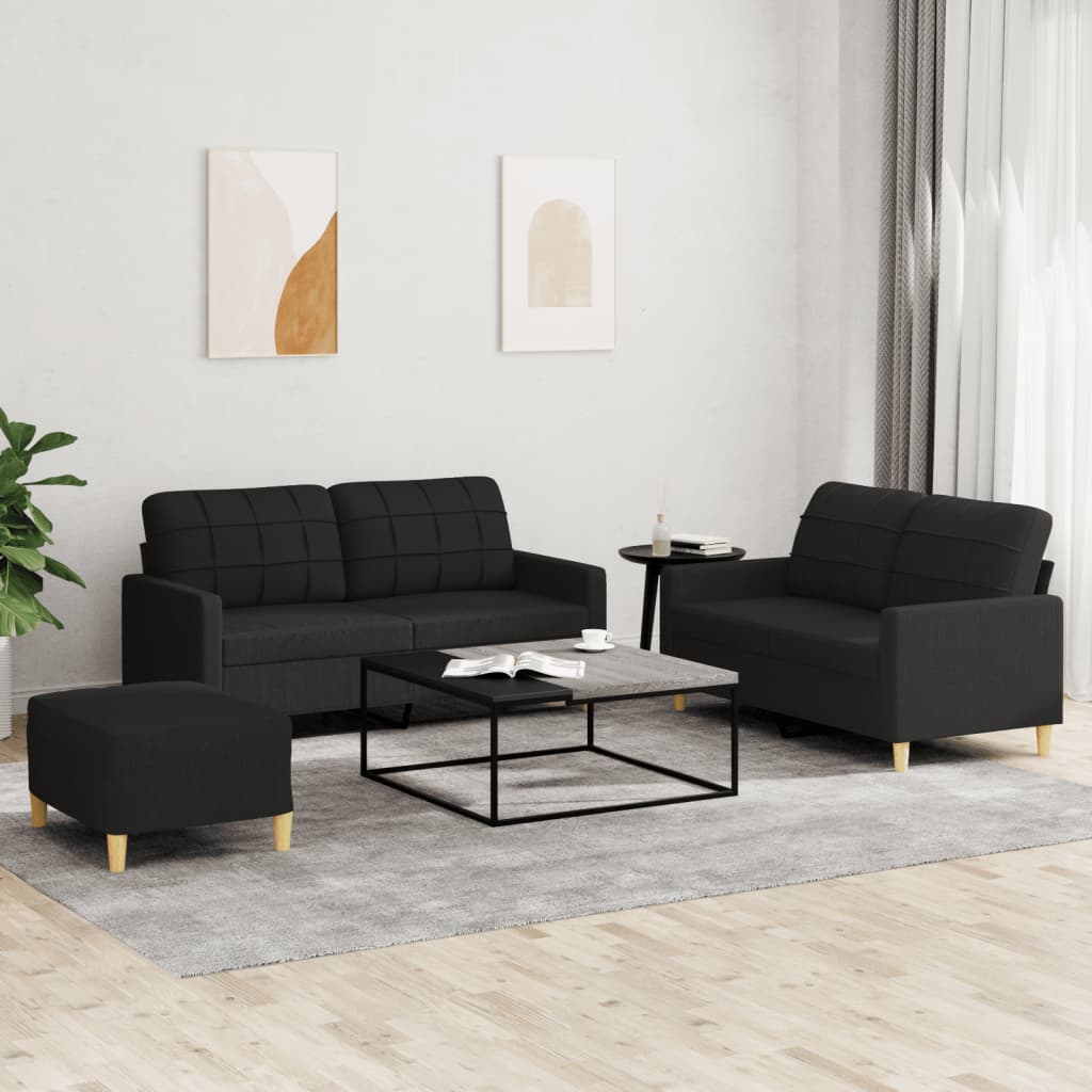 Ensemble de canapés 3 pcs avec coussins Noir Tissu - XIOS