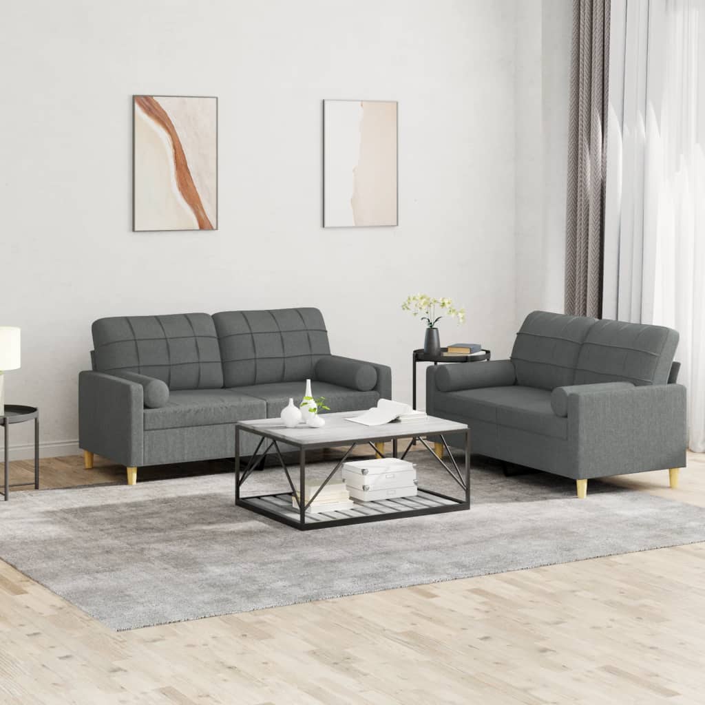 Ensemble de canapés 2 pcs coussins gris foncé tissu - XIOS