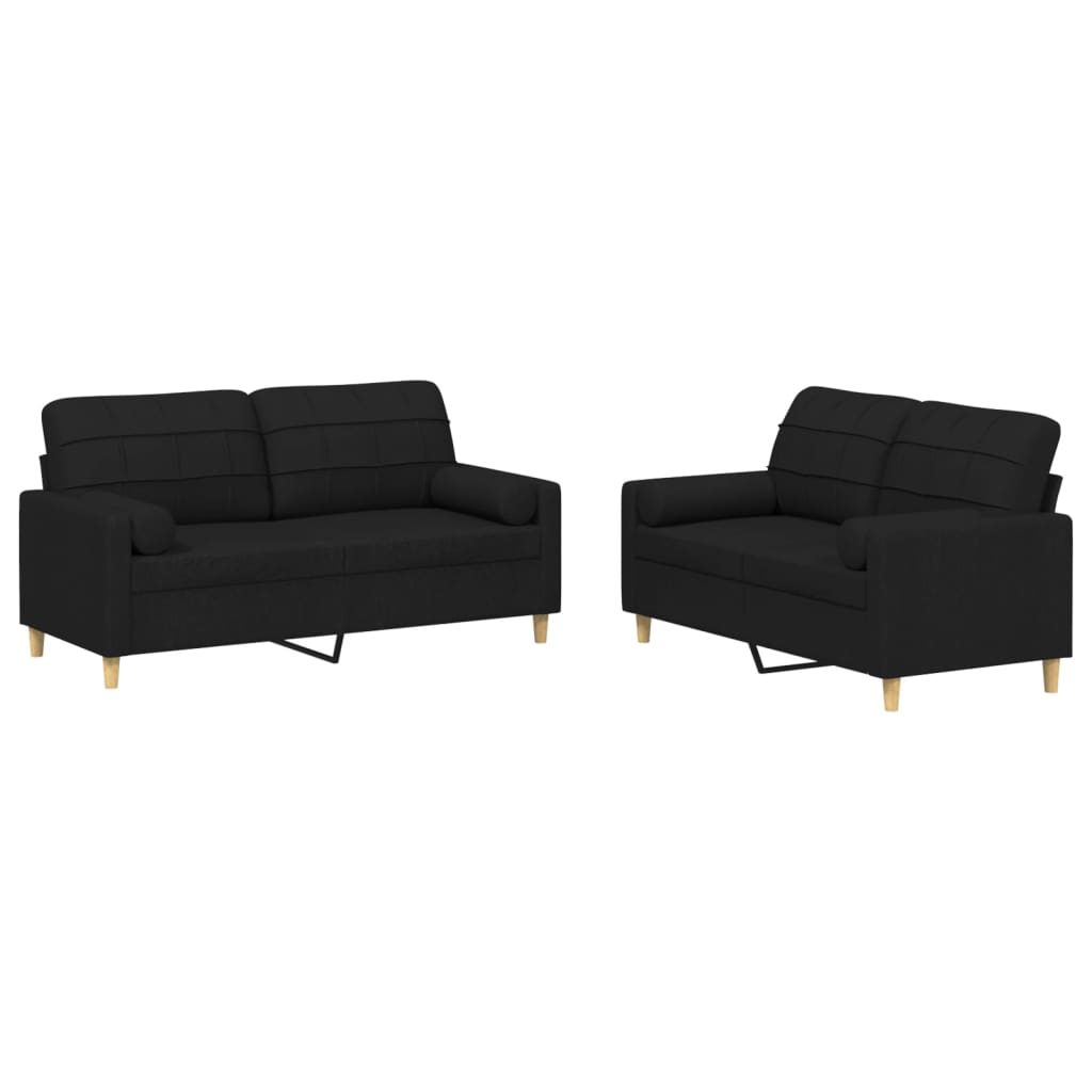 Ensemble de canapés 2 pcs avec coussins noir tissu - XIOS