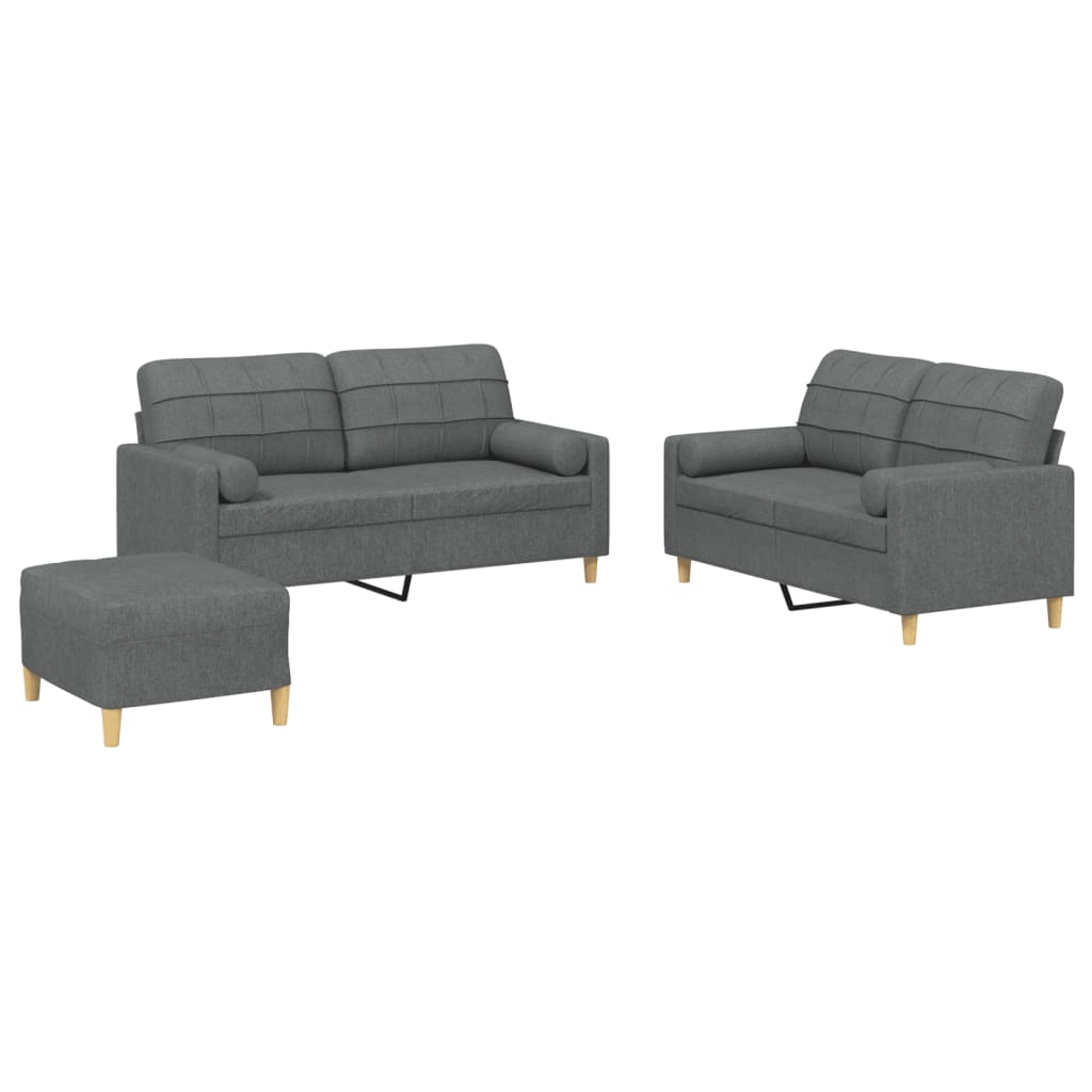 Ensemble de canapés 3 pcs coussins gris foncé tissu - XIOS