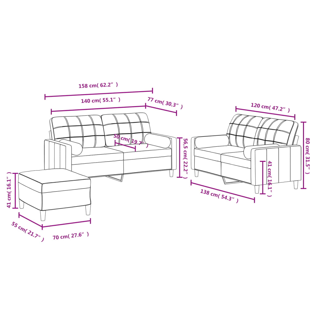 Ensemble de canapés 3 pcs coussins gris foncé tissu - XIOS