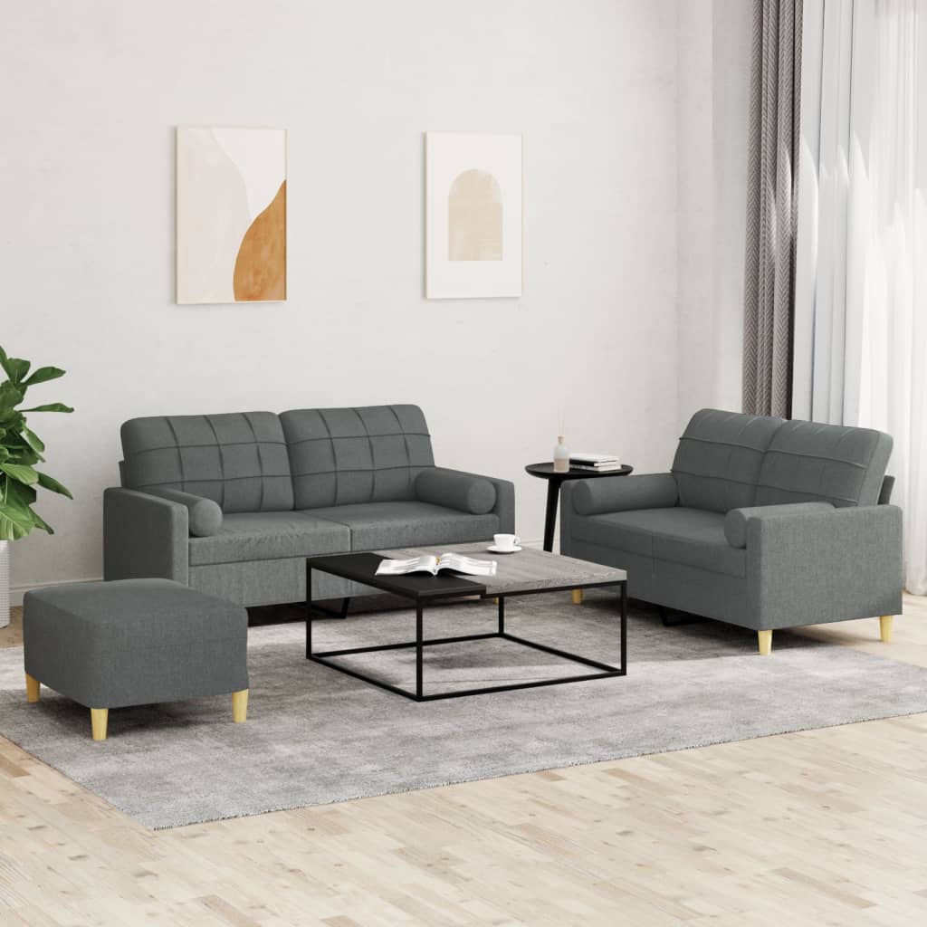 Ensemble de canapés 3 pcs coussins gris foncé tissu - XIOS