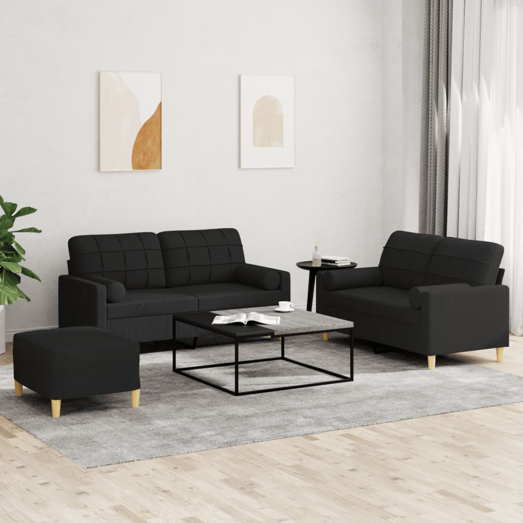Ensemble de canapés 3 pcs avec coussins noir tissu - XIOS