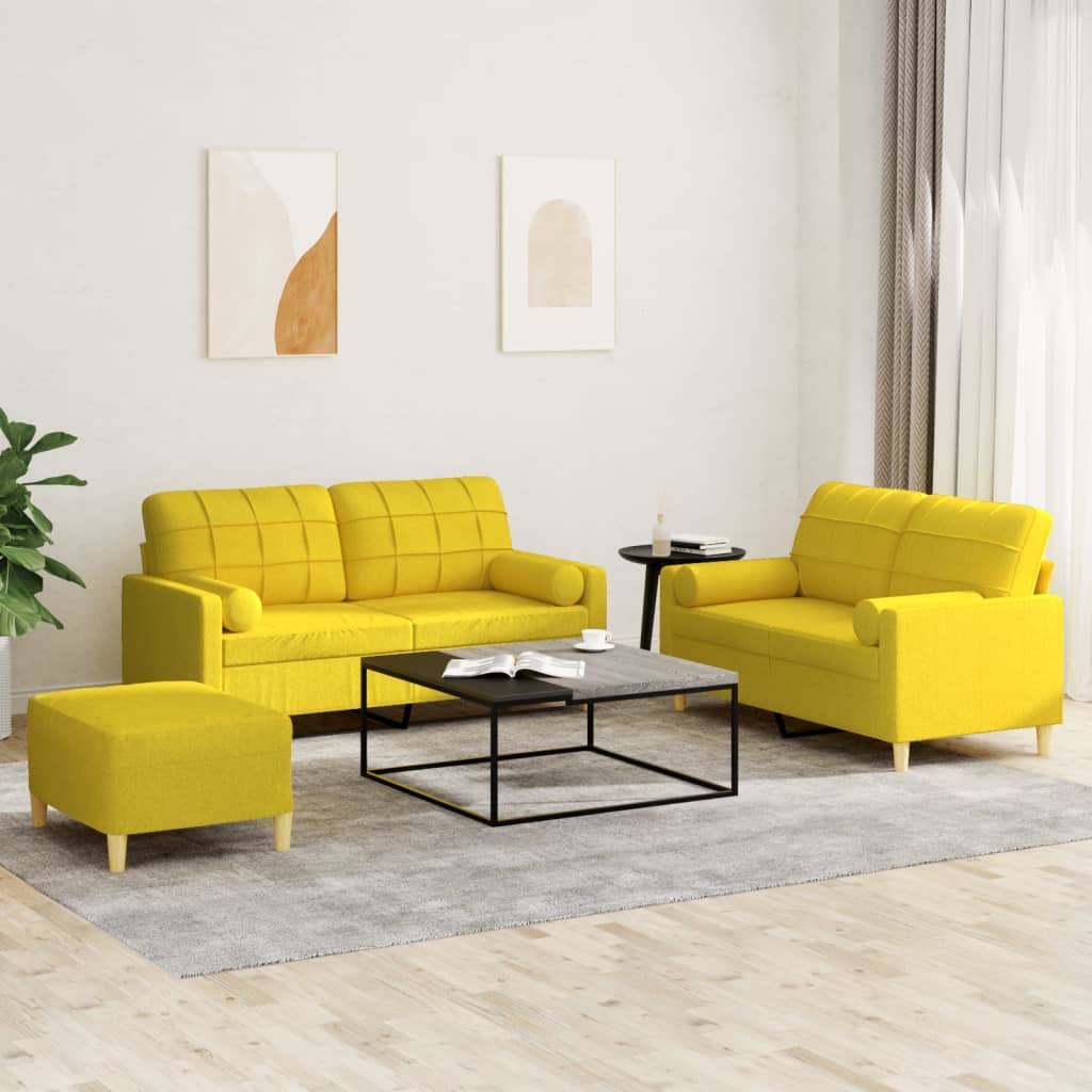 Ensemble de canapés 3 pcs avec coussins jaune clair tissu - XIOS